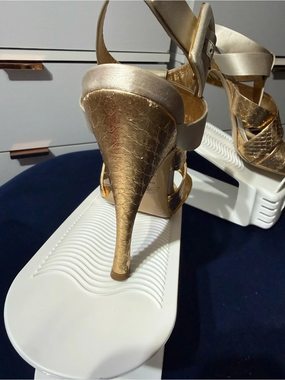 Roger Vivier Gold and Cream Strappy Platform Sandals